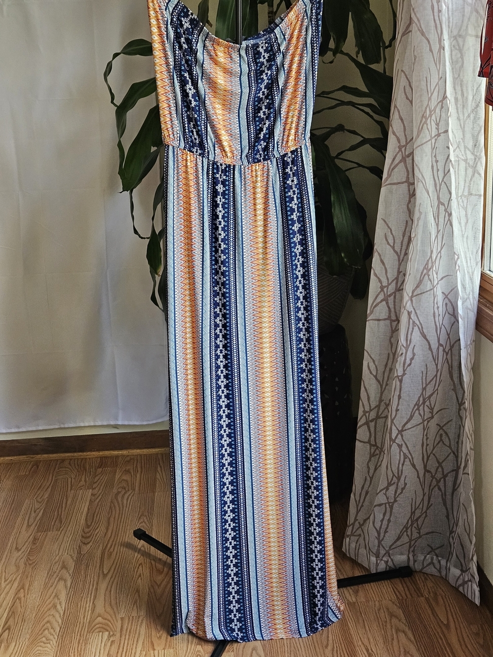ANEL Woman’s Fashion Geometric Tribal Print Strapless Maxi Dress - Size L - Picture 3 of 15
